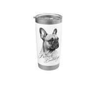 Bulldog francese fine art con testo curvo Bicchiere termico in acciaio inox doppia parete
