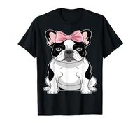 Bulldog francese fiocco rosa cane carino Maglietta
