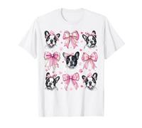 Bulldog Francese Frenchie Dog Mom Girl Coquette Bow Rosa Maglietta