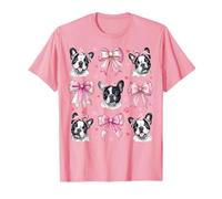 Bulldog Francese Frenchie Dog Mom Girl Coquette Bow Rosa Maglietta