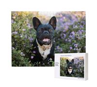 Bulldog francese in piedi tra i fiori,Puzzle in legno da 500 pezzi, gioco di famiglia, puzzle per adulti e adolescenti, decorazioni per la casa