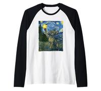 Bulldog Francese in Stile Notte Stellata Pittura Van Gogh Maglia con Maniche Raglan