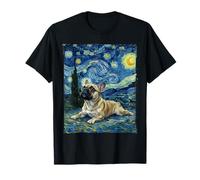 Bulldog Francese in Stile Notte Stellata Pittura Van Gogh Maglietta
