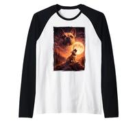 Bulldog Francese Mistico Vintage ululando alla Luna Maglia con Maniche Raglan