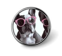 Bulldog francese Occhiali Rosa Distintivo Rotondo Carino Smalto Spille Spilla Spilla Personalizzata Abbigliamento Decorazione Unisex Porta Badge Cappelli Borse Camicie Decor