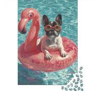 Bulldog Francese Piscina Puzzle per Adulti Puzzle 1000 Pezzi Estate Relax Gioco di Puzzle 1000 Pezzi Carta Famiglia Regalo Decorazione 70x50cm/1000pcs