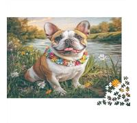 Bulldog Francese Prato Primaverile Puzzle 1000 Pezzi Carta Puzzle per Adulti Gioco di Puzzle 1000 Pezzi Relax Decoro Casa 52x38cm/1000pcs