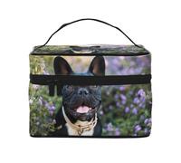 Bulldog francese si trova nel design dei fiori, Borsa per il trucco Borsa per cosmetici Borsa da viaggio portatile da viaggio Astuccio per matite