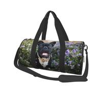 Bulldog francese si trova nel design dei fiori, Borsone da viaggio di grande capacità Borsa rotonda Borsa da viaggio sportiva Borsa da viaggio Borsa da fitness