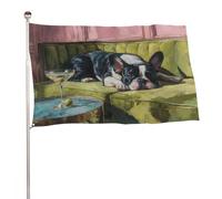 Bulldog francese si trova sul divano verde bandiera 0,9 x 1,5 m bandiere da giardino all'aperto decorazione per cortile portico prato fattoria