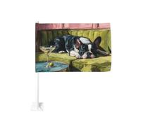 Bulldog francese si trova sul divano verde bandiera auto clip finestra esterna 30x45 cm doppio lato decorazione auto