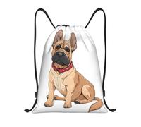 Bulldog francese Titolo stampato: borsone leggero con coulisse, impermeabile, pieghevole, con tracolla regolabile, ideale per sport, yoga, viaggi e scuola, Nero , S