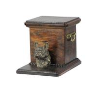 Bulldog francese - un'urna per le ceneri del cane con una statuetta, un'elegante