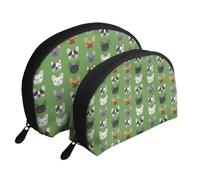 Bulldog francesi Frenchie Cane carino Cani Cane Cane, Borsa per trucco a conchiglia Portamonete da donna Borsa da toilette piccola Borsa per cosmetici 2 pezzi