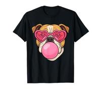 Bulldog Fresco con Occhiali da Sole a Cuore e Cane Gomma da Masticare Maglietta