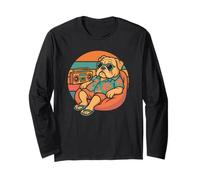 Bulldog Hawaiian Sunglasses Wearing Flip Flops Maglia a Manica