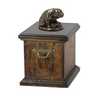 Urna in legno massiccio Bulldog Mom per le ceneri del cane, con statua del cane.
