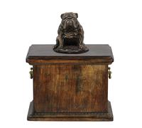 Urna in legno massiccio Bulldog Sitting per le ceneri del cane, con statua di ca