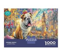 Bulldog in Clock Tower Town 1000 Pezzi Puzzle Classici Per Adulti E Bambini ≥14 Anni Giochi Educativi Street Pet Per Appassionati Esperti Decorazione Casa Imparo Logica Visualizzazione 52x38cm/1000pcs