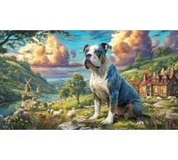 Bulldog-in-pastoral-landscape Puzzle per adulti e bambini 1000 pezzi Carta riciclata Puzzle Giochi educativi per attività in casa & Regalo divertente Idea regalo perfetta 70x50/1000 pezzi