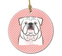 Bulldog Inglese Bianco Rosa A Scacchi Ornamento In Ceramica Natalizia Ceramica Ciondoli Natalizi Con Cordino Christmas Party Bomboniere