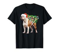 Bulldog Inglese Cane Albero di Natale Illuminazione Natale Maglietta