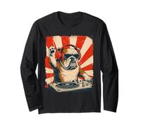 Bulldog inglese DJ House Music Retro Dog Lover Maglia a Manica