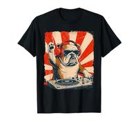 Bulldog inglese DJ House Music Retro Dog Lover Maglietta