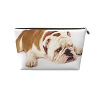 Bulldog inglese Fotografia di Bulldog triste e stanco con crema marrone, Borsa per il trucco Borsa per cosmetici Borsa da toilette da viaggio portatile Borsa da toilette