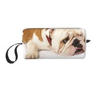 Bulldog inglese Fotografia di Bulldog triste e stanco con crema marrone, Borsa per il trucco Borsa per cosmetici Borsa da toilette da viaggio portatile Borsa per trucco Organizer