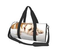Bulldog inglese Fotografia di Bulldog triste e stanco con crema marrone, Borsone da viaggio di grande capacità Borsa rotonda Borsa da viaggio sportiva Borsa da viaggio Borsa da fitness