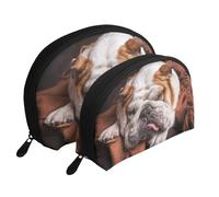 Bulldog inglese muso animali domestici cani che dormono, Borsa per trucco a conchiglia Portamonete da donna Borsa da toilette piccola Borsa per cosmetici 2 pezzi