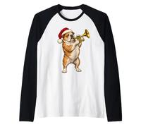 Bulldog Inglese Tromba di Natale Musicista Maglia con Maniche Raglan