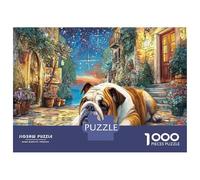 Bulldog on Stone Street Jigsaw Puzzle 1000 Pezzi Classici Per Adulti E Bambini ≥12 Anni Giochi Educativi Pet Painting Per Appassionati Esperti Decorazione Casa Imparo Logica Visualizzazione 52x38cm/10