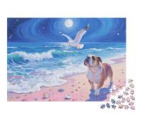 Bulldog Puzzle 1000 Pezzi Bulldogs Strolling on The Beach, Per Bambini E Adulti Relax-rompicapo Difficile Sfida Grandi Dimensioni Regali 1000pcs (75x50cm)