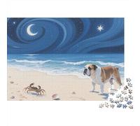Bulldog Puzzle 1000 Pezzi Starry Sky Bulldog Strolling on The Beach, Per Bambini E Adulti Relax-rompicapo Difficile Sfida Grandi Dimensioni Regali 1000pcs (75x50cm)