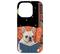 Bulldog Reading Under Moon Libreria Custodia per iPhone 14 Pro