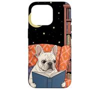 Bulldog Reading Under Moon Libreria Custodia per iPhone 16 Pro