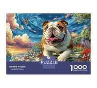 Bulldog Running Through Field Jigsaw Puzzles for Adults 1000 Piece Jigsaw Puzzles for Adults Educational Game Jigsaw Puzzle Suitable for Decompression And WallRunning Bulldog DecorColourful Recv