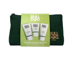 Bulldog Skincare - Beauty case per la cura del viso da uomo, include: detergente viso 150 ml + gel da barba 175 ml + crema idratante 100 ml e borsa da bagno in tessuto sostenibile | Set regalo uomo