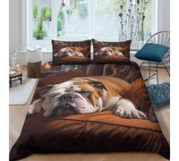 Bulldog sleepingcopripiumino morbida microfibra Set di 3 Pezzi stampa 3D con cerniera Cozy home decor style Set Di Copripiumino incluso federe aiosa morbida for adolescenti Double（200x200cm）