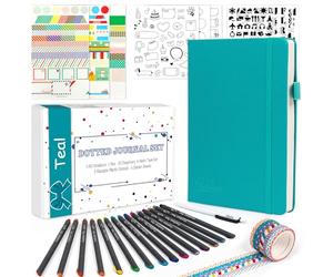 Bullet Doted Journal Kit,Feela A5 Diaz poited Bullet Grid Journal insieme con blu e verde Notebook,Fineliner Pens,Reuitable Stencils,Sticker Sheets,Washi Tape,Black Pen for Diary,Schedule Plan,Disegno