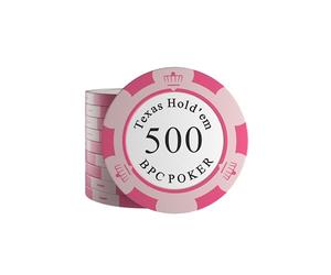 Bullets Playing Cards, Clay, 25 chip da poker Carmela per set da poker, valore 500-14 g, diametro 4 cm, colore rosa/rosa