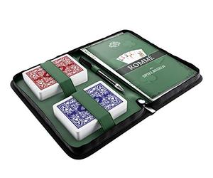 Bullets Playing Cards, Rommee - Set di 2 mazzi di carte Romme in custodia in ecopelle con libretto delle regole, penna, blocco note e lista delle regole, versione tedesca
