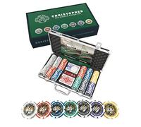 Bullets Playing Cards, Valigetta da poker Christopher, Set da poker con 300 chip in plastica, con pulsante di dealer in ceramica, confezione doppia di carte da poker