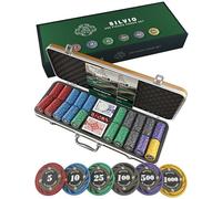 Bullets Playing Cards, Valigetta da poker Silvio, Set da poker con 500 chip da poker in ceramica con valori stampati, con pulsante di dealer, confezione doppia di carte da poker