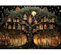 Bullglesup Puzzle per adulti, 1000 pezzi, puzzle con casa sull'albero di notte con poster lettera sul retro, pezzi unici che si adattano bene senza polvere (69,8 x 49,8 cm)