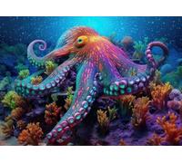 Bullglesup Puzzle per adulti 1000 pezzi, puzzle di polpo in habitat con poster lettera sul retro, pezzi unici si adattano bene senza polvere (69,8 x 49,8 cm)