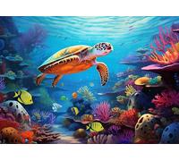 Bullglesup Puzzle per adulti, 1000 pezzi, tartaruga marina con poster lettera sul retro, pezzi unici si adattano bene senza polvere (69,8 x 49,8 cm)