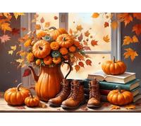 Bullglesup Puzzle per adulti, 1000 pezzi, zucche e libri, puzzle con poster lettera sul retro, pezzi unici si adattano bene senza polvere (69,8 x 49,8 cm)